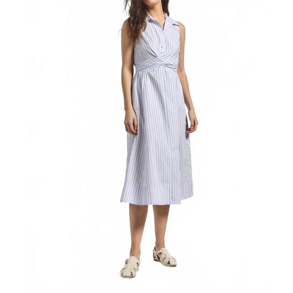 NEW DEREK LAM 10 CROSBY shanaya front wrap midi dress in blue multi